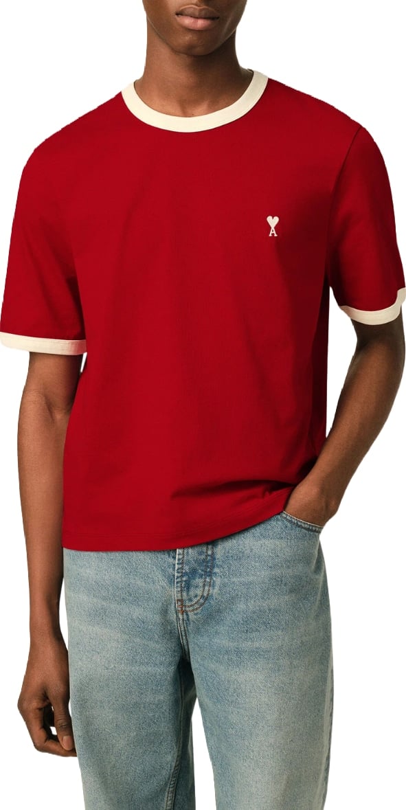 Ami Paris Red contrasted cotton t-shirt with Ami de Coeur