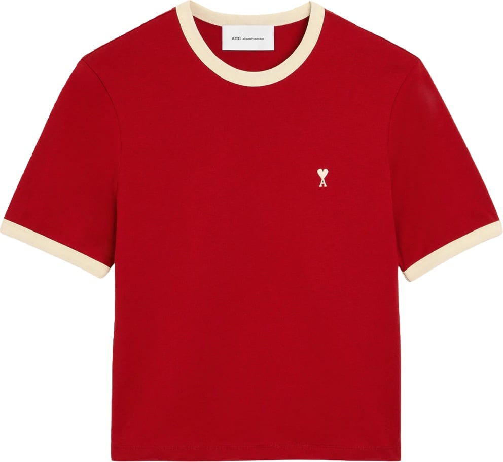Ami Paris Red contrasted cotton t-shirt with Ami de Coeur