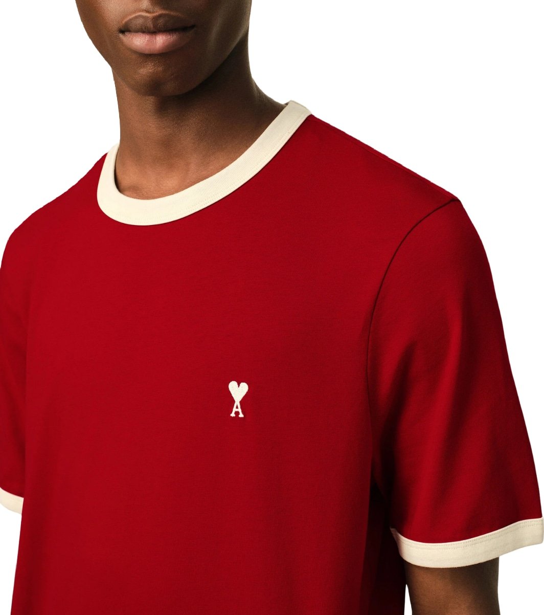 Ami Paris Red contrasted cotton t-shirt with Ami de Coeur