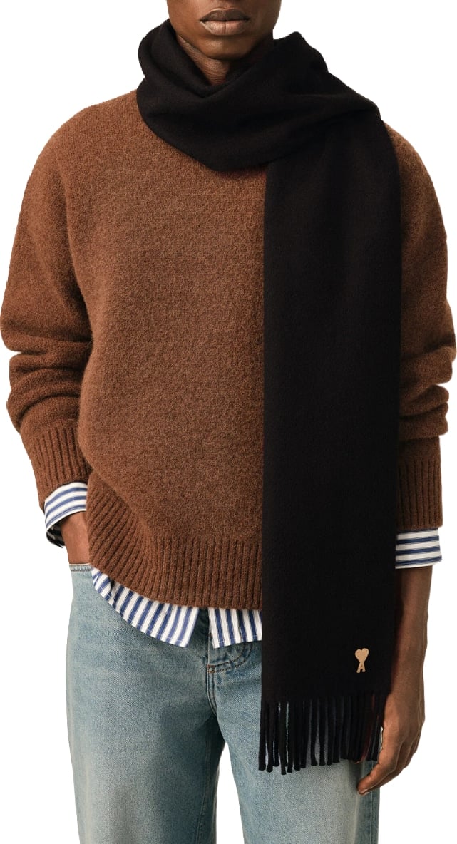 Cashmere-Effect Wool Scarf with Heart Patch Detail