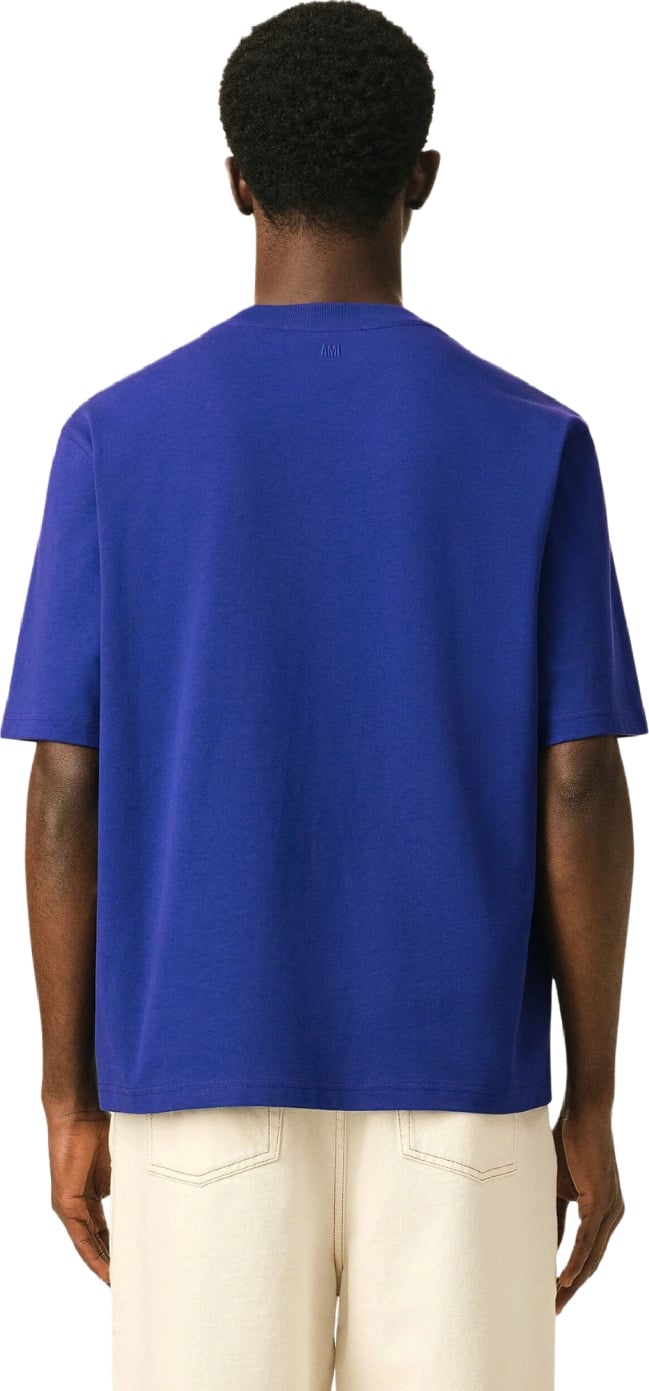 Ami Paris Blue cotton t-shirt with embossed Ami de Coeur