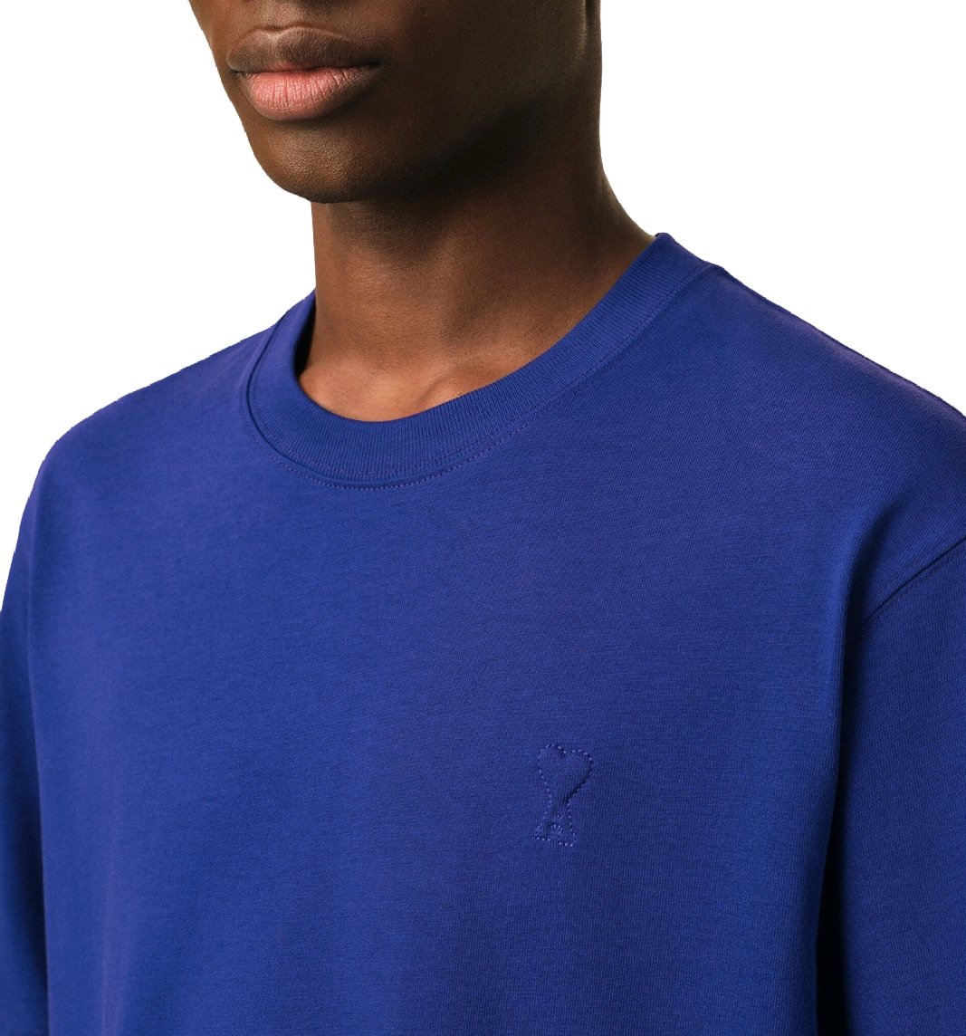 Ami Paris Blue cotton t-shirt with embossed Ami de Coeur