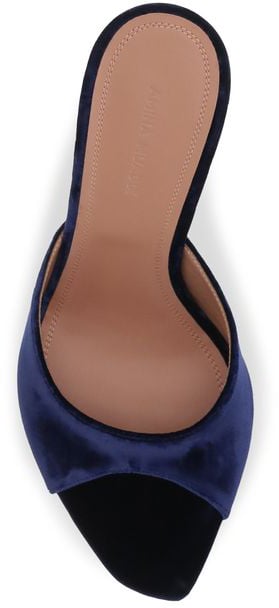 Amina Muaddi Blue Velvet Stiletto Heel Sandals