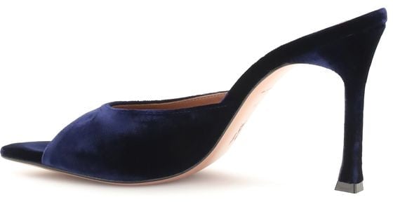 Amina Muaddi Blue Velvet Stiletto Heel Sandals