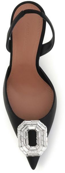 Amina Muaddi Black Satin High Heel Pumps
