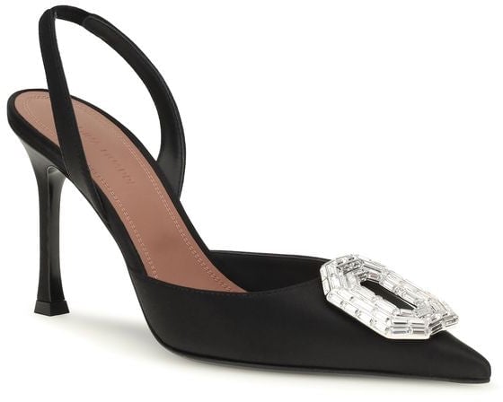 Amina Muaddi Black Satin High Heel Pumps