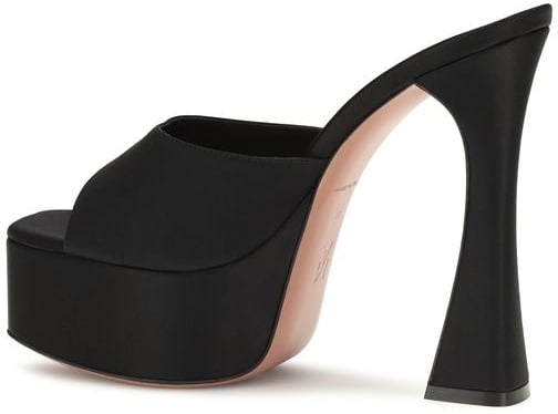 Amina Muaddi Black Calf Leather Bos Taurus Platform Sandals