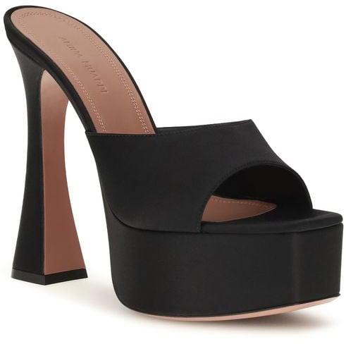 Amina Muaddi Black Calf Leather Bos Taurus Platform Sandals