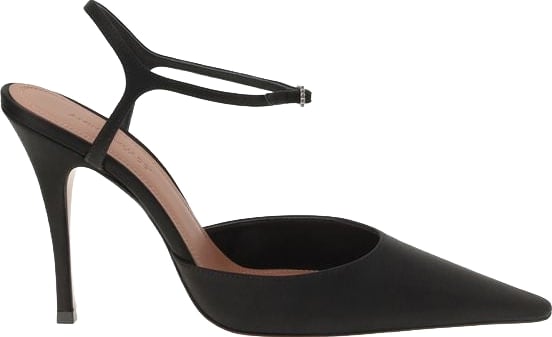Amina Muaddi Black Satin High Heel Pumps