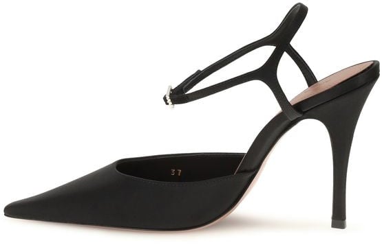 Amina Muaddi Black Satin High Heel Pumps