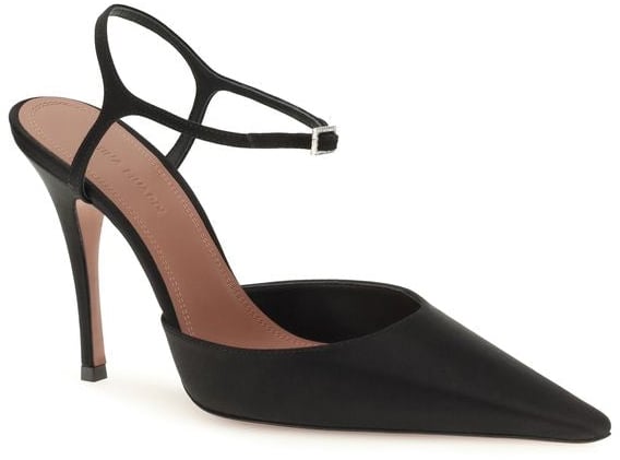 Amina Muaddi Black Satin High Heel Pumps