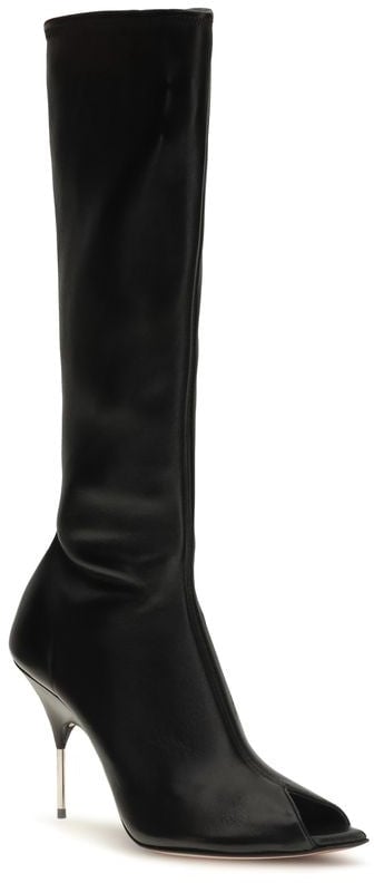 Amina Muaddi Black Napa Leather / Calf Bos Taurus High Heel Boots