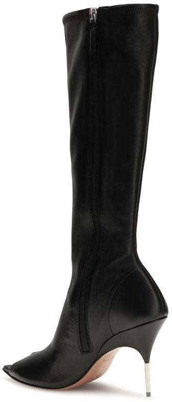 Amina Muaddi Black Napa Leather / Calf Bos Taurus High Heel Boots