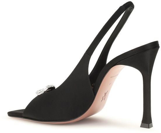 Black Mini Camelia Silk Satin Slingback Sandals