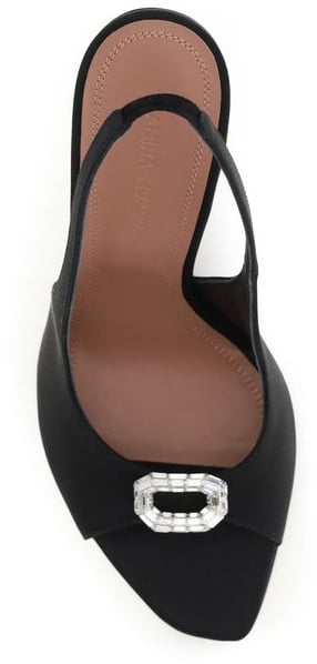 Black Mini Camelia Silk Satin Slingback Sandals