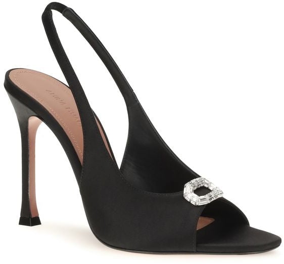 Black Mini Camelia Silk Satin Slingback Sandals