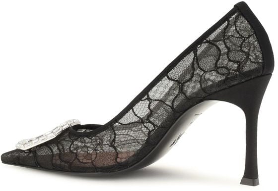 Amina Muaddi Black Fabric High Heel Pumps