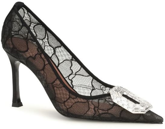 Amina Muaddi Black Fabric High Heel Pumps