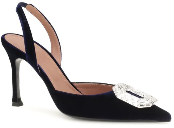 Amina Muaddi Blue Velvet High Heel Pumps