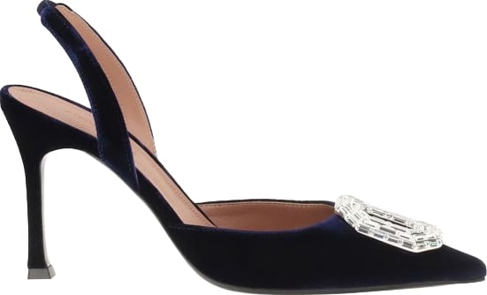 Amina Muaddi Blue Velvet High Heel Pumps