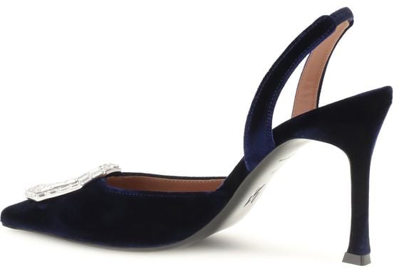Amina Muaddi Blue Velvet High Heel Pumps