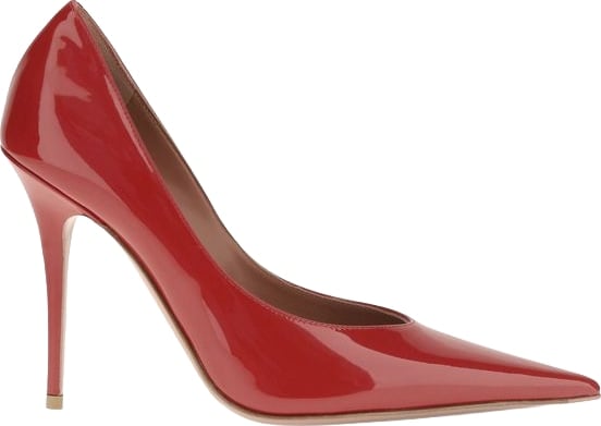 Amina Muaddi Red Calf Leather Bos Taurus High Heel Pumps