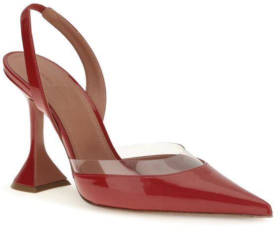 Amina Muaddi Red Calf Leather Bos Taurus High Heel Pumps