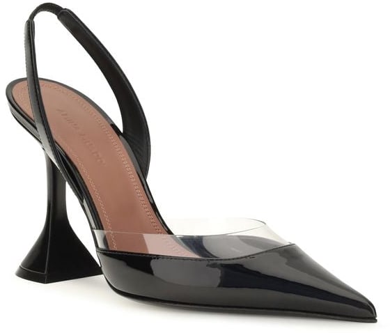 Amina Muaddi Black Calf Leather Bos Taurus High Heel Pumps