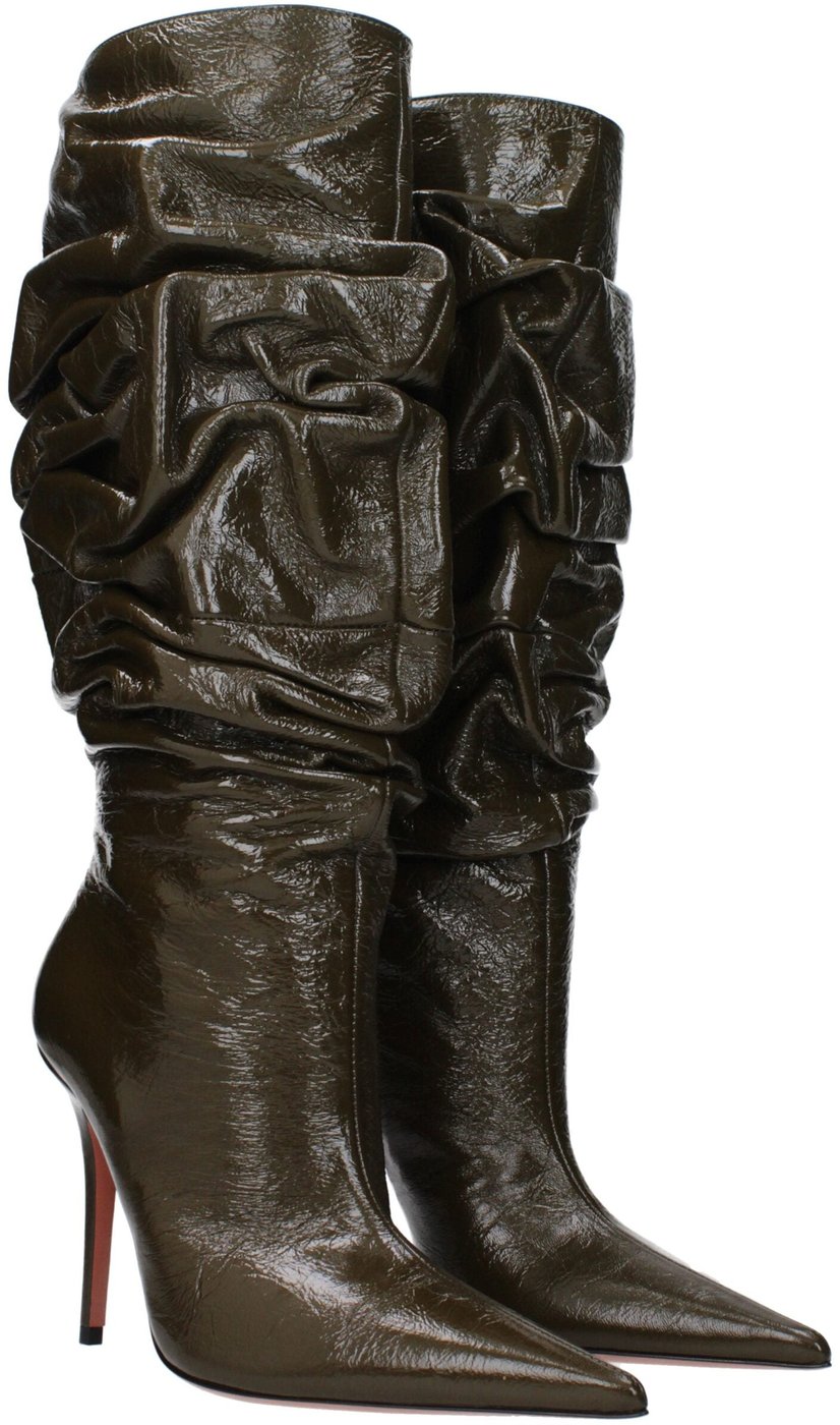 Amina Muaddi Green Leather High Heel Boots