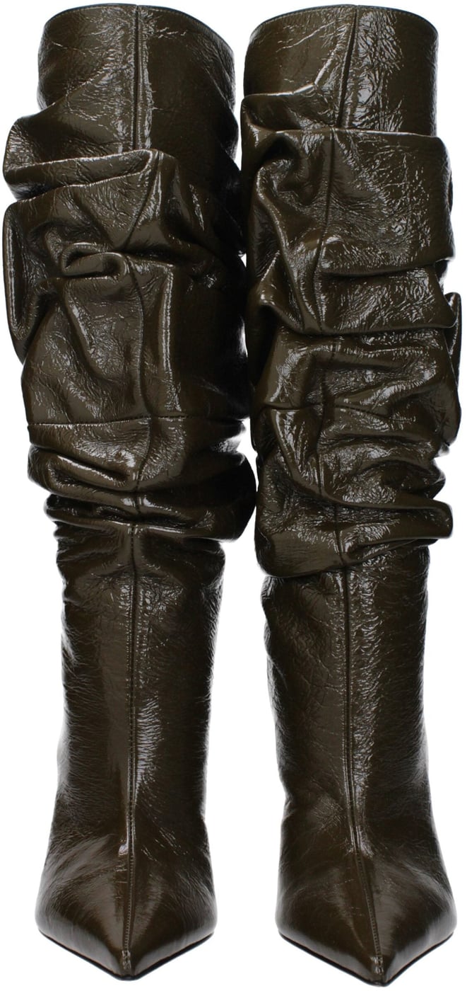 Amina Muaddi Green Leather High Heel Boots