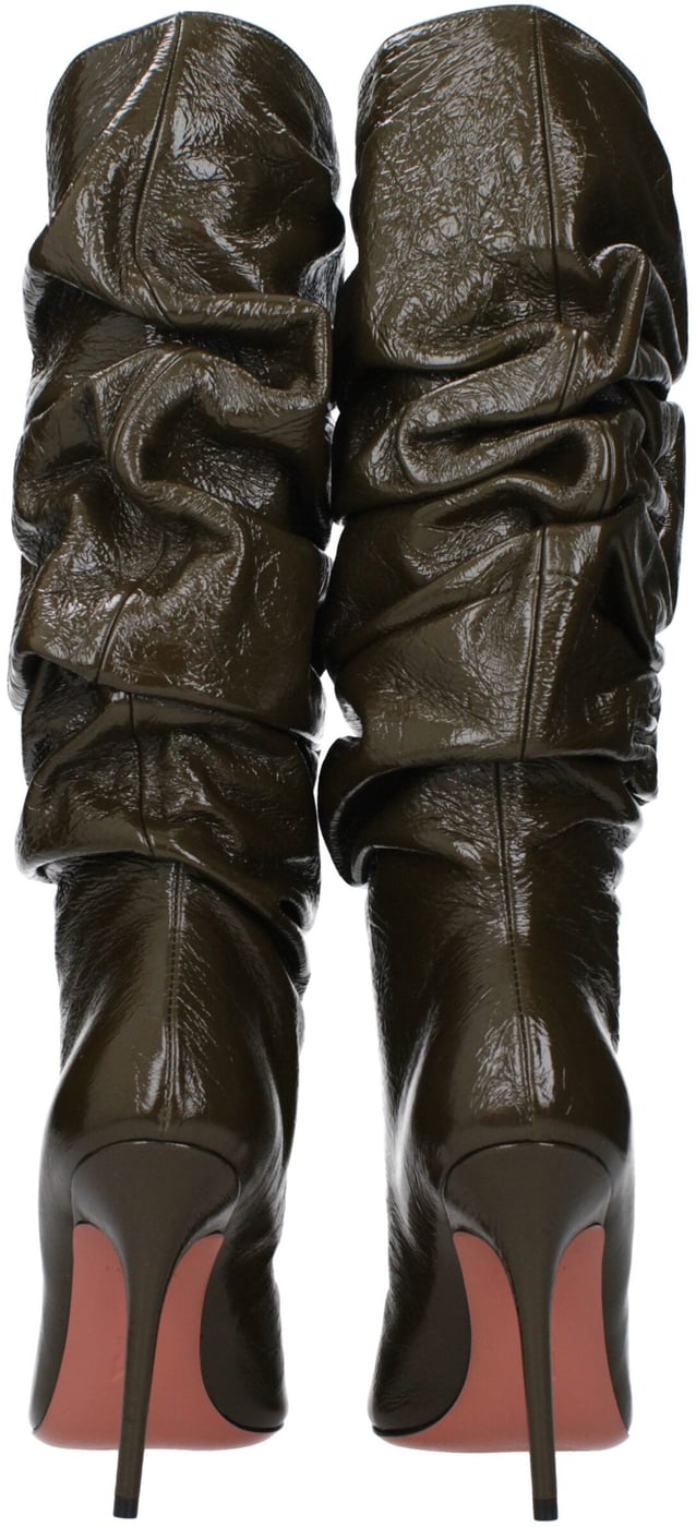 Amina Muaddi Green Leather High Heel Boots
