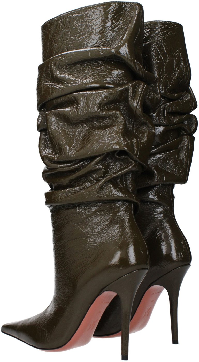Amina Muaddi Green Leather High Heel Boots