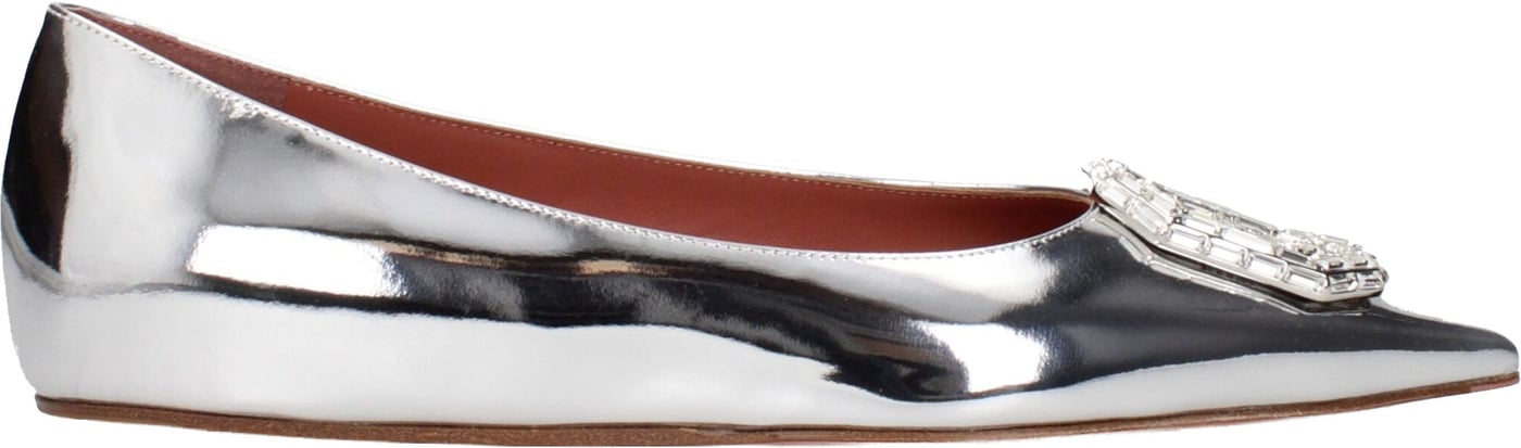 Amina Muaddi Gray Leather Ballet Flats