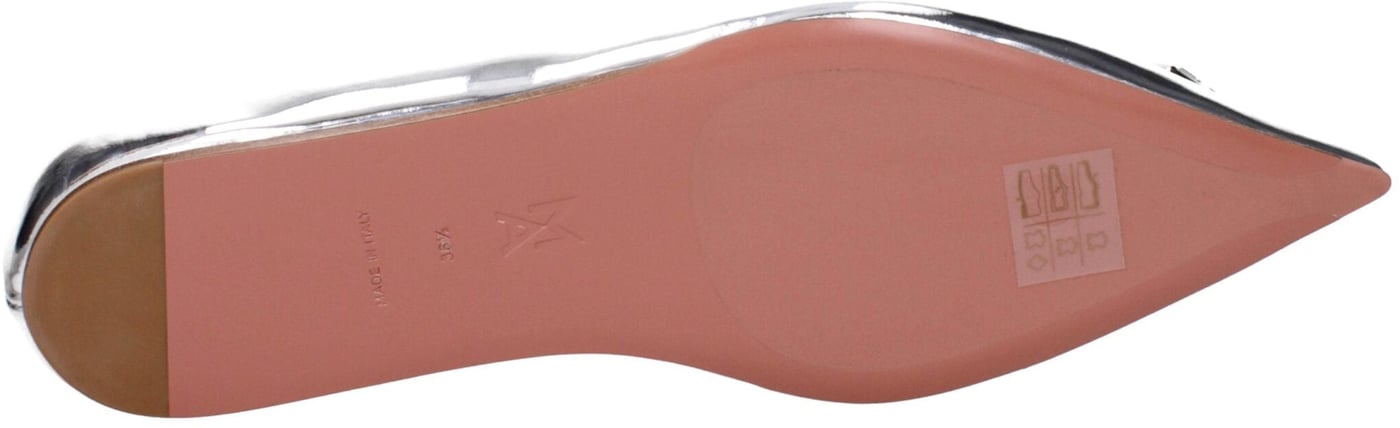 Amina Muaddi Gray Leather Ballet Flats