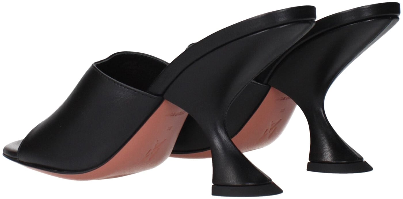 Amina Muaddi Black Leather Stiletto Heel Sandals