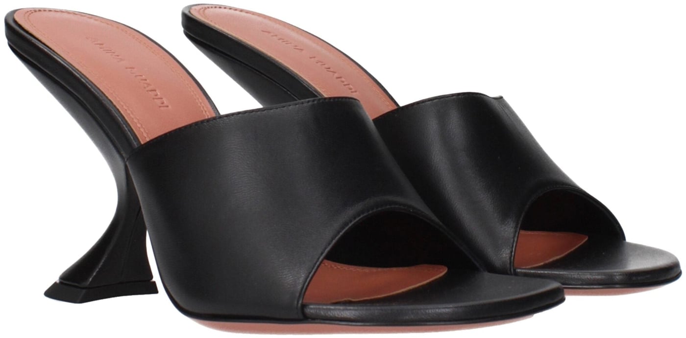 Amina Muaddi Black Leather Stiletto Heel Sandals