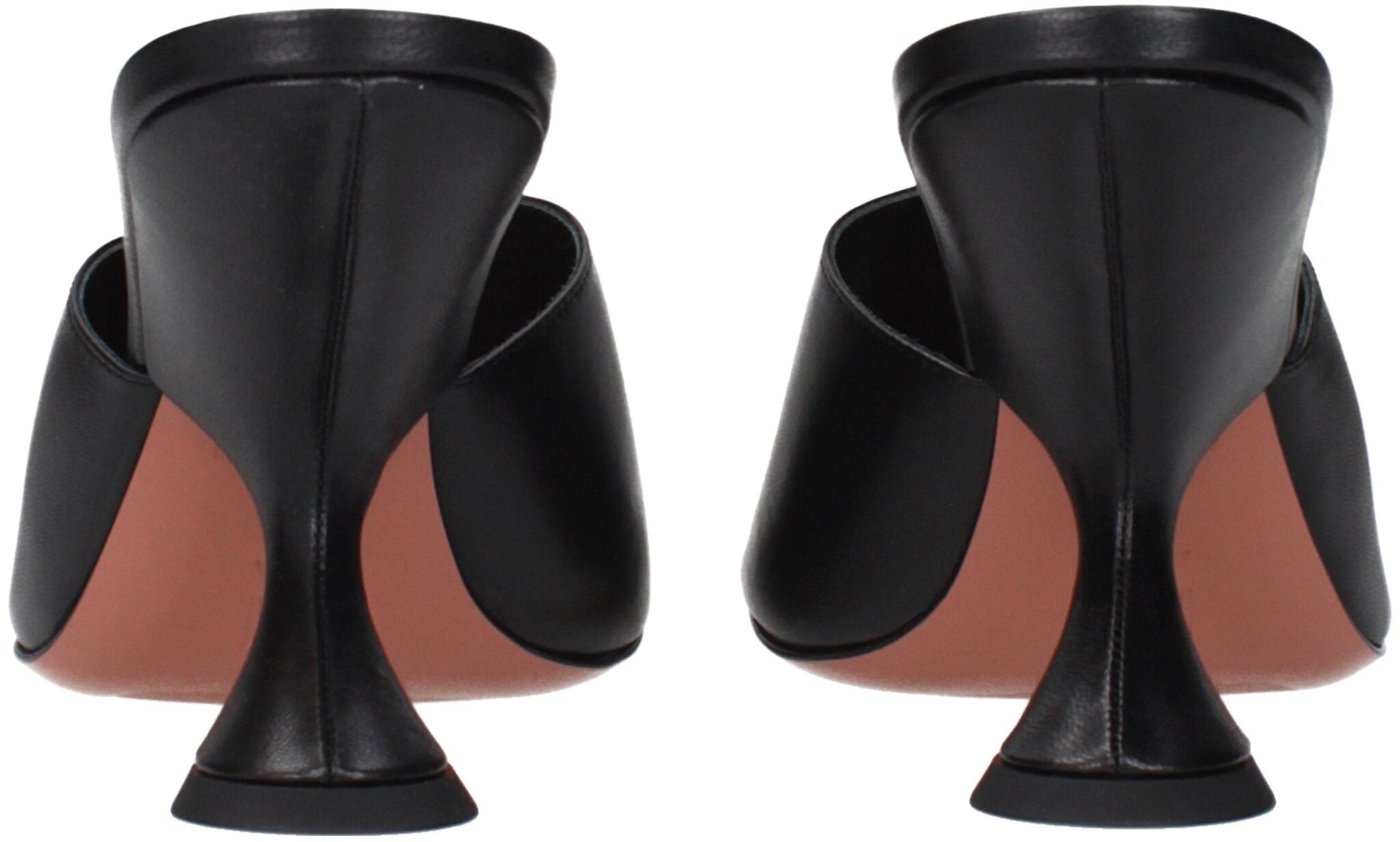 Amina Muaddi Black Leather Stiletto Heel Sandals