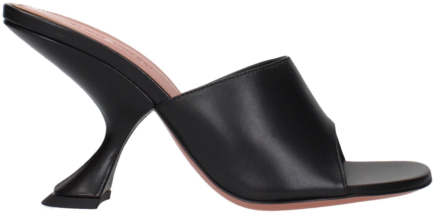 Amina Muaddi Black Leather Stiletto Heel Sandals