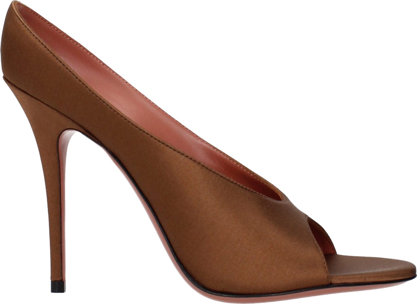 Amina Muaddi Brown Satin High Heel Pumps