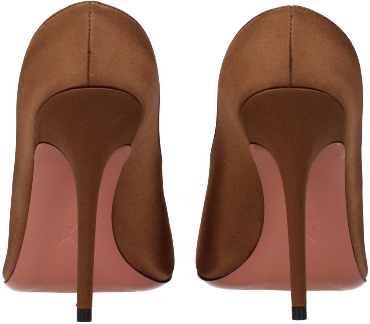 Amina Muaddi Brown Satin High Heel Pumps