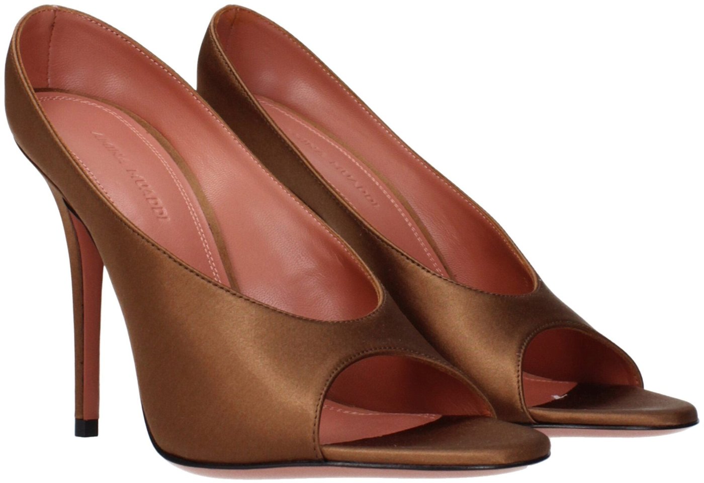 Amina Muaddi Brown Satin High Heel Pumps
