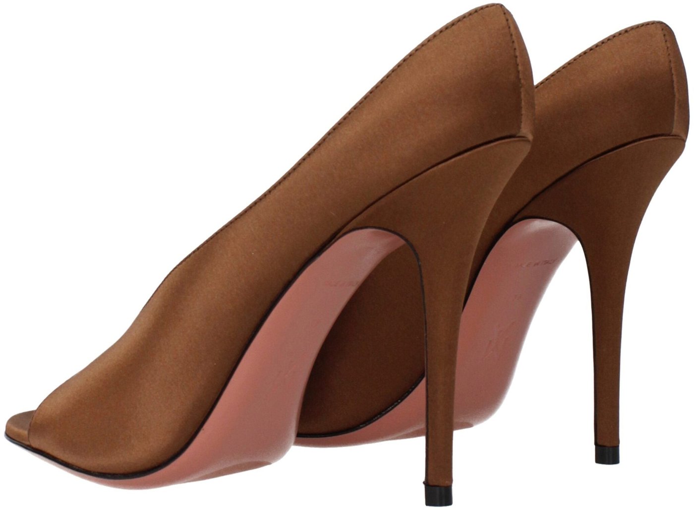 Amina Muaddi Brown Satin High Heel Pumps