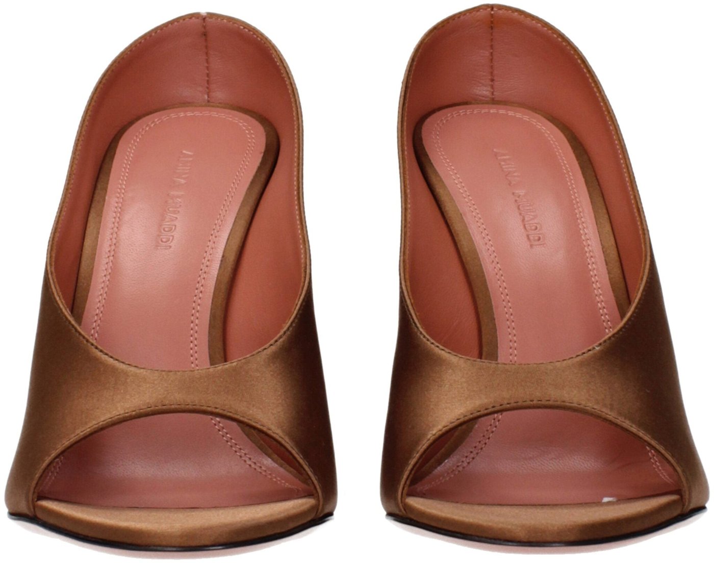 Amina Muaddi Brown Satin High Heel Pumps