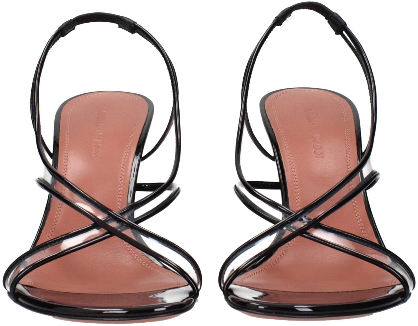 Amina Muaddi Black Leather Stiletto Heel Sandals