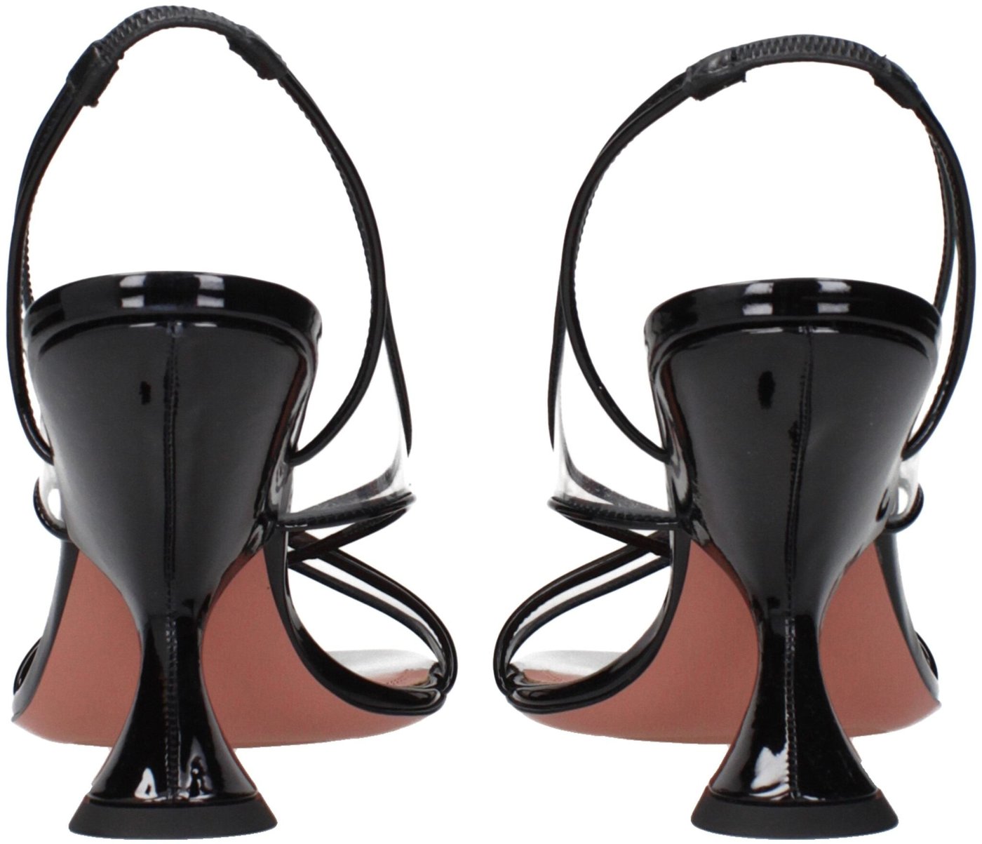 Amina Muaddi Black Leather Stiletto Heel Sandals