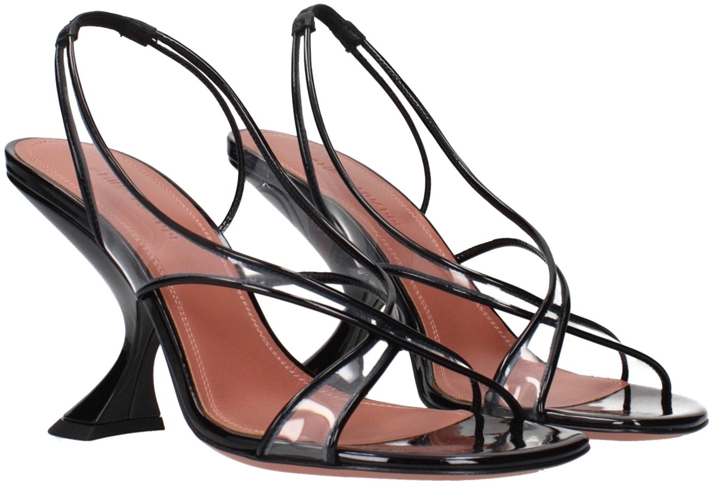 Amina Muaddi Black Leather Stiletto Heel Sandals