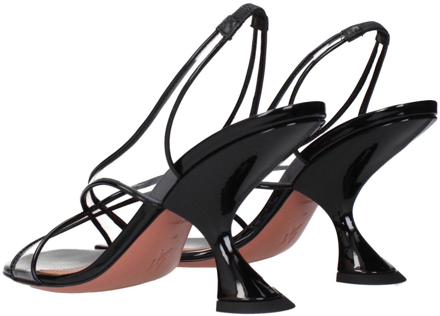 Amina Muaddi Black Leather Stiletto Heel Sandals