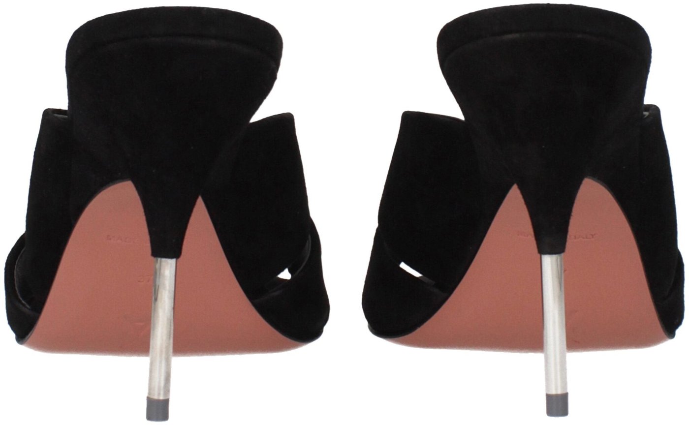 Amina Muaddi Black Leather Stiletto Heel Sandals