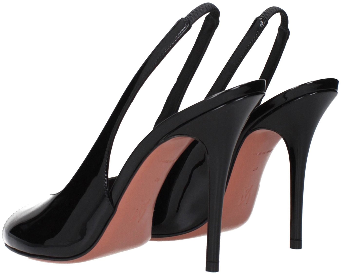 Amina Muaddi Black Leather Stiletto Heel Sandals