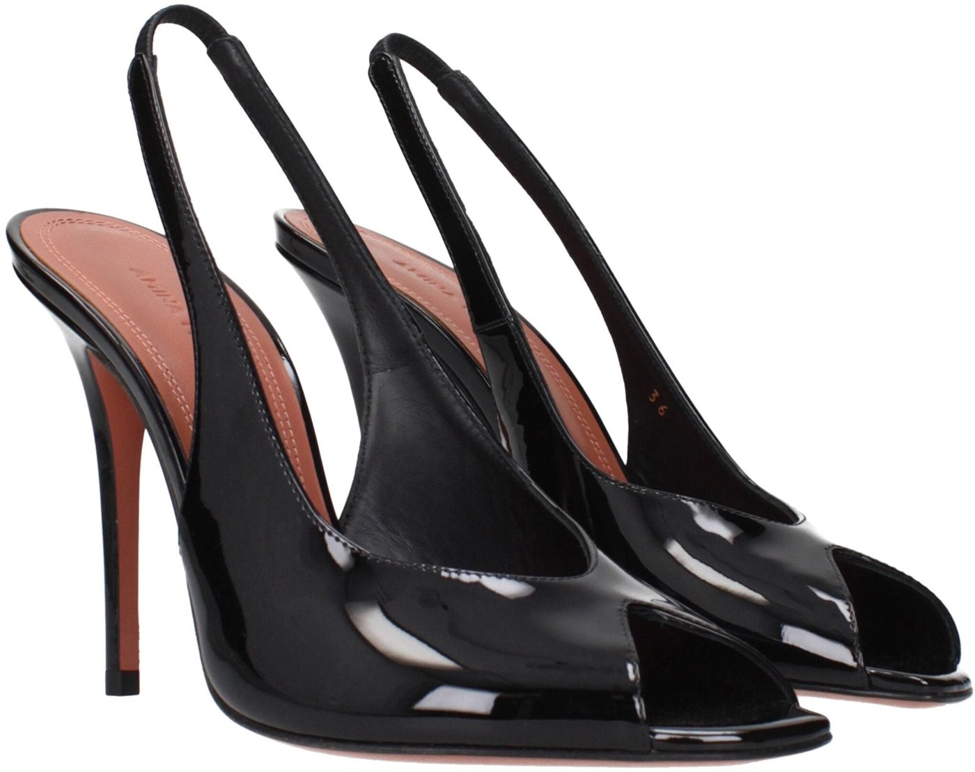 Amina Muaddi Black Leather Stiletto Heel Sandals